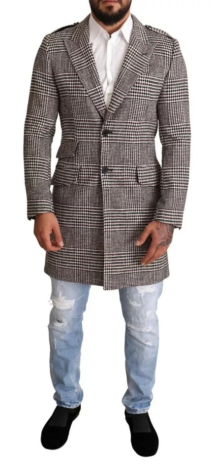 New Dolce & Gabbana Gray Check Plaid Long Trench Coat Jacket