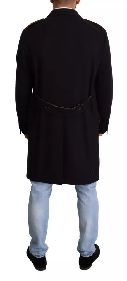 New Dolce & Gabbana Blue Trench Coat Long Wool Stretch Jacket