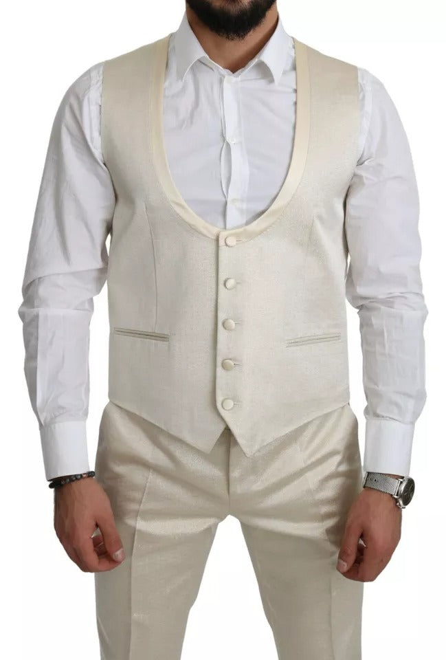 New Dolce & Gabbana Beige Wool Crème 3 Piece SICILIA Shawl Suit