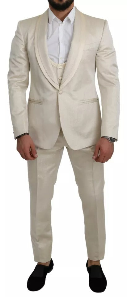 New Dolce & Gabbana Beige Wool Crème 3 Piece SICILIA Shawl Suit