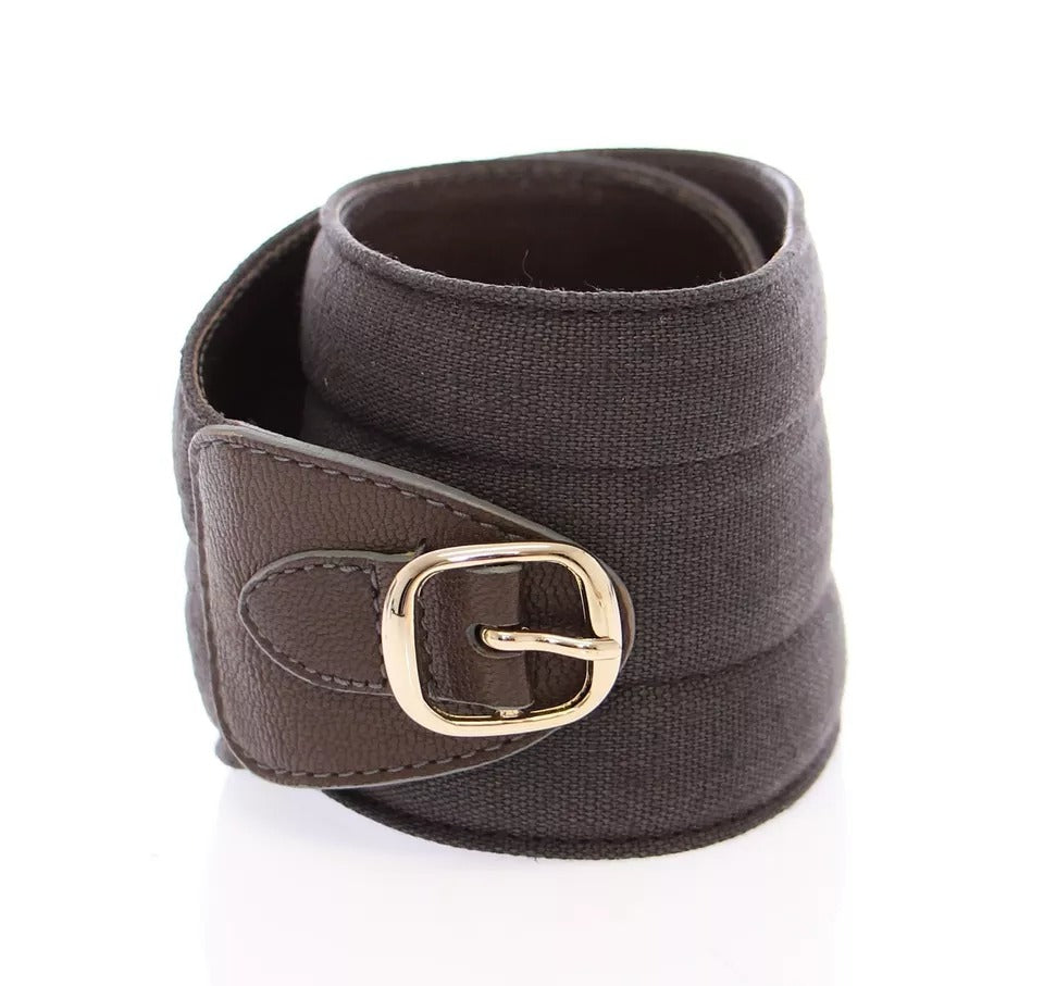 New Dolce & Gabbana Brown D&G Leather Linnen Logo Belt