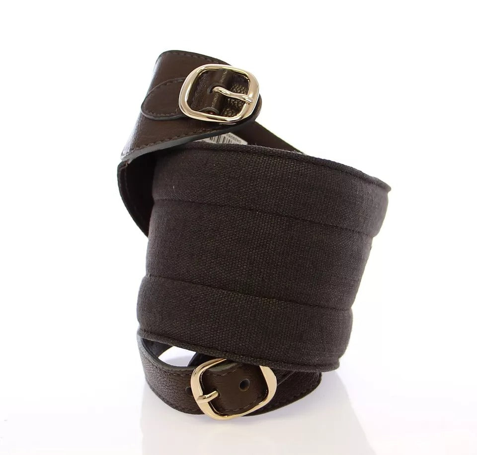 New Dolce & Gabbana Brown D&G Leather Linnen Logo Belt