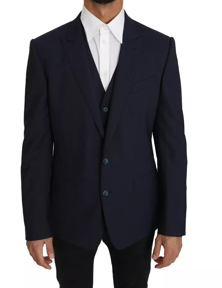 New Dolce & Gabbana Blue Wool MARTINI Blazer Vest 2 Piece