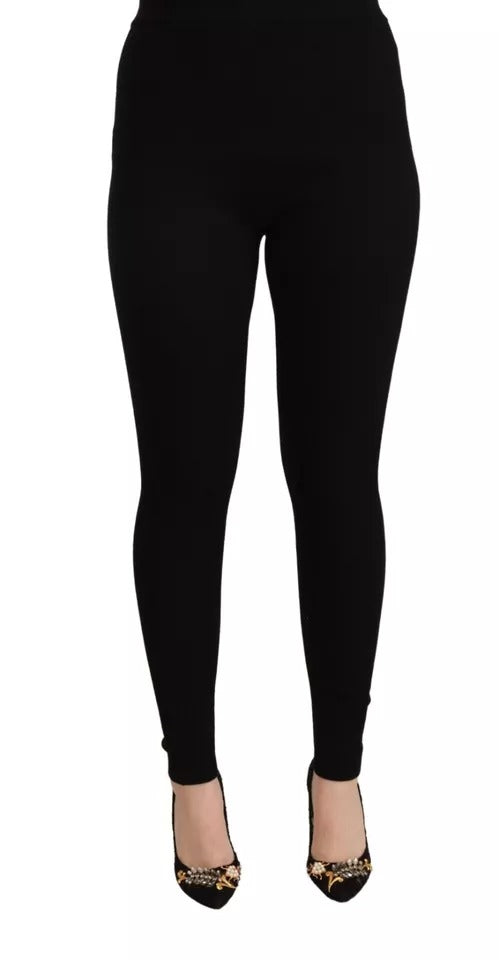 New Dolce & Gabbana Black High Waist Stretch Pants Tights