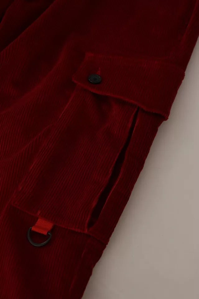 New Dolce & Gabbana Red Corduroy Cotton Cargo Skinny Pants