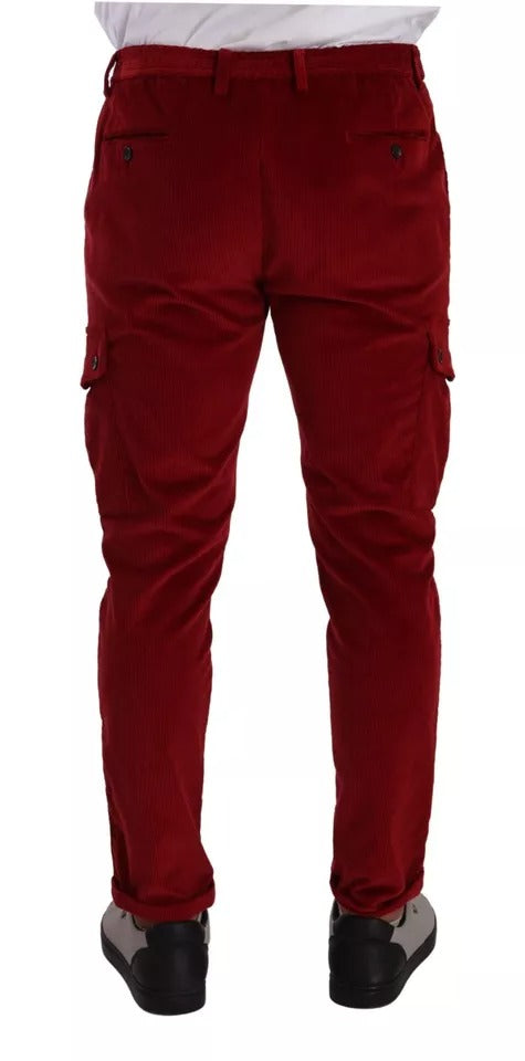 New Dolce & Gabbana Red Corduroy Cotton Cargo Skinny Pants
