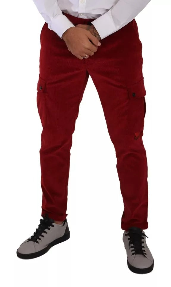 New Dolce & Gabbana Red Corduroy Cotton Cargo Skinny Pants