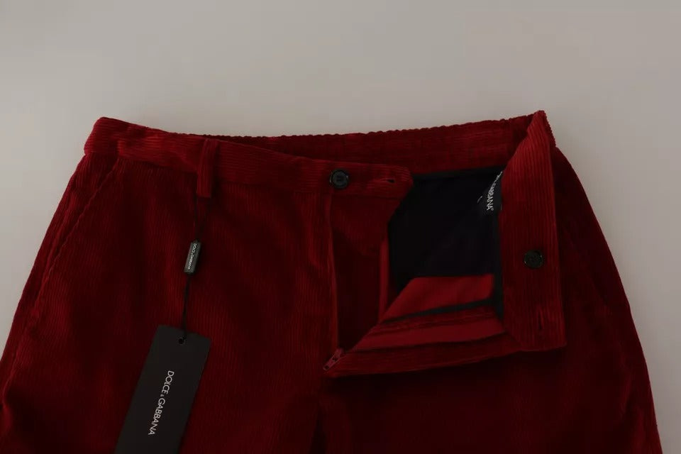 New Dolce & Gabbana Red Corduroy Cotton Cargo Skinny Pants