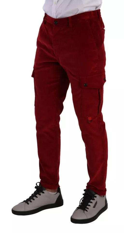 New Dolce & Gabbana Red Corduroy Cotton Cargo Skinny Pants