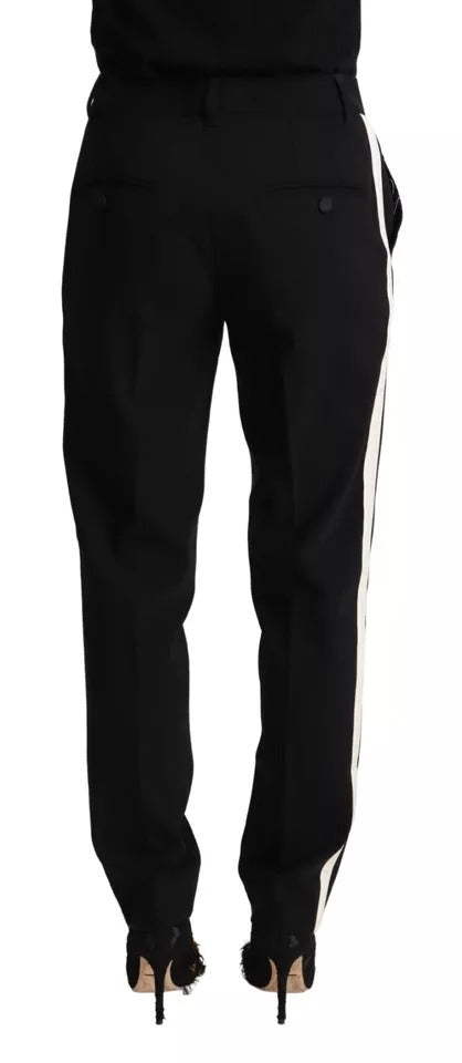 New Dolce & Gabbana Black White Stripes Wool Tapered Pants