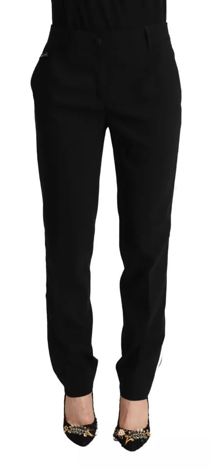 New Dolce & Gabbana Black White Stripes Wool Tapered Pants