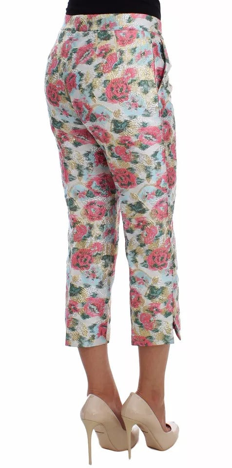 New Dolce & Gabbana White Pink Floral Brocade Pants