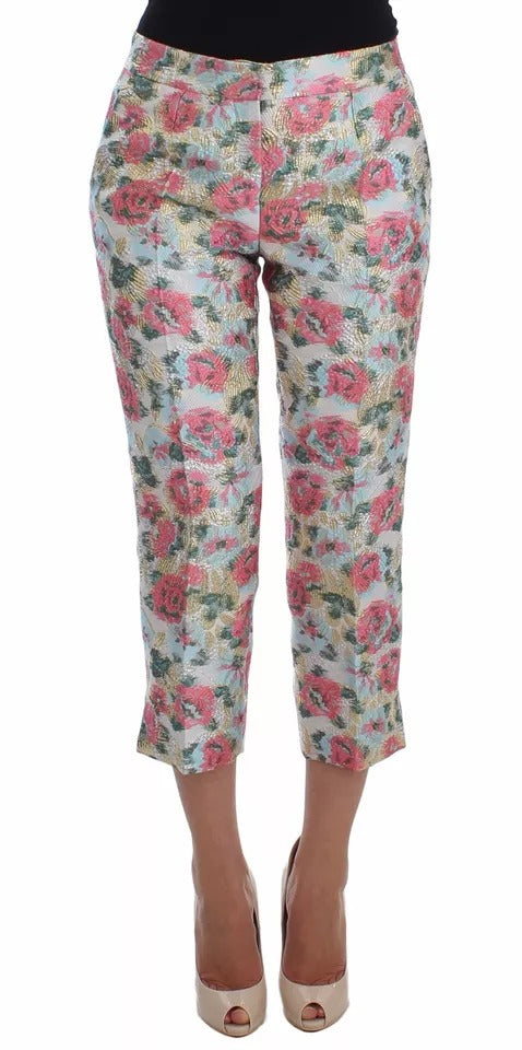 New Dolce & Gabbana White Pink Floral Brocade Pants