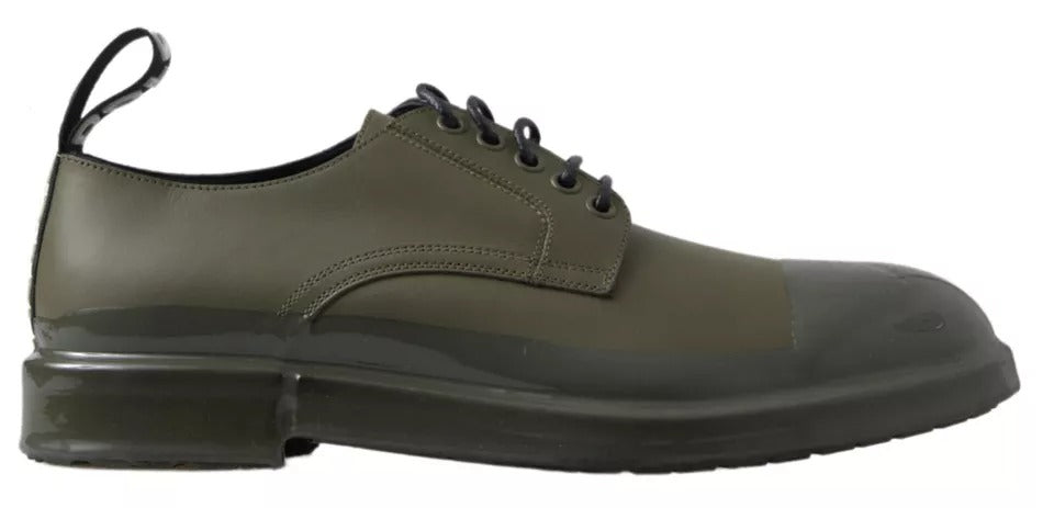 New Dolce & Gabbana Green Leather Rubber Sole Dress Shoes