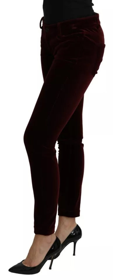 New Dolce & Gabbana Burgundy Velvet Stretch Slim Fit Pants