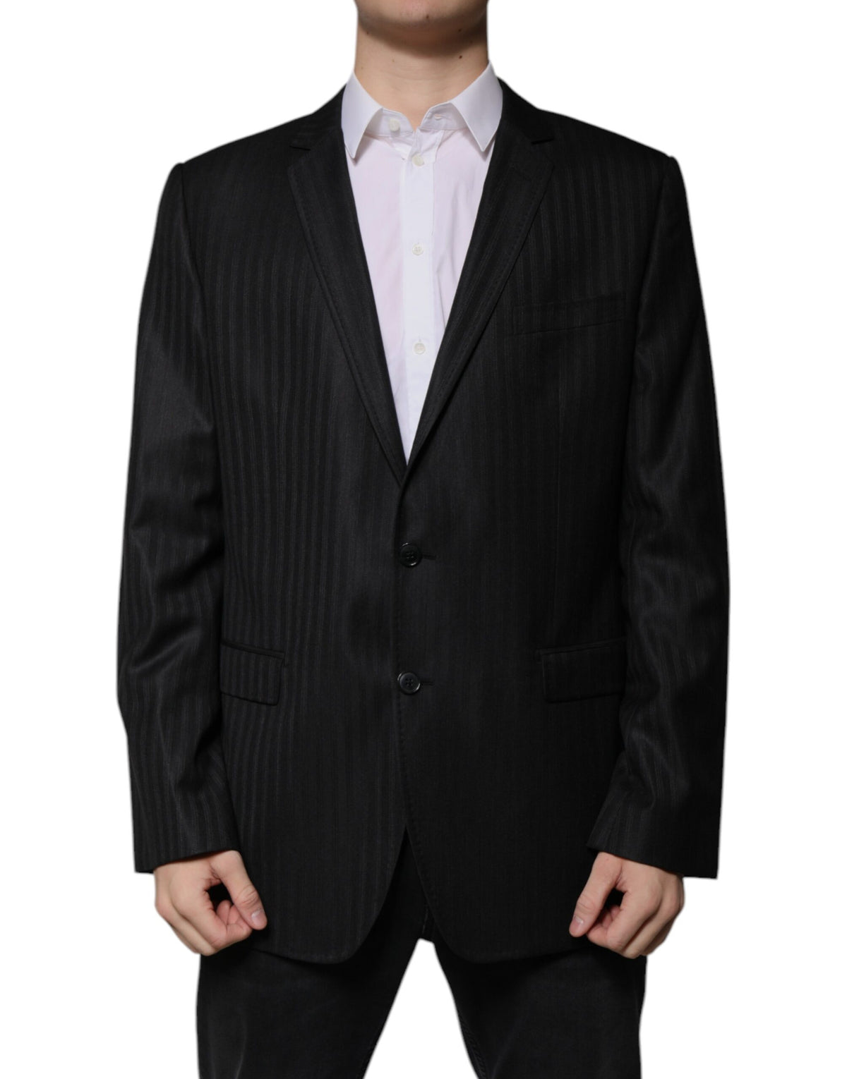 New Dolce & Gabbana Dark Gray Stripe Wool Single Breasted Blazer