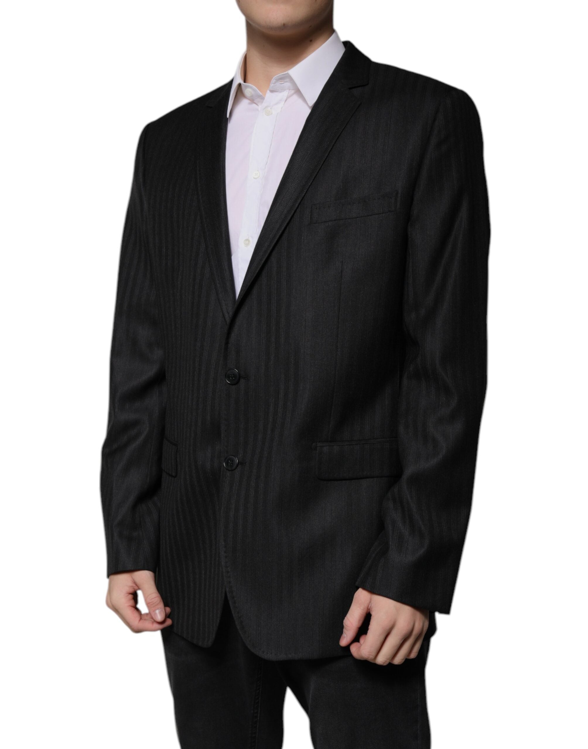 New Dolce & Gabbana Dark Gray Stripe Wool Single Breasted Blazer