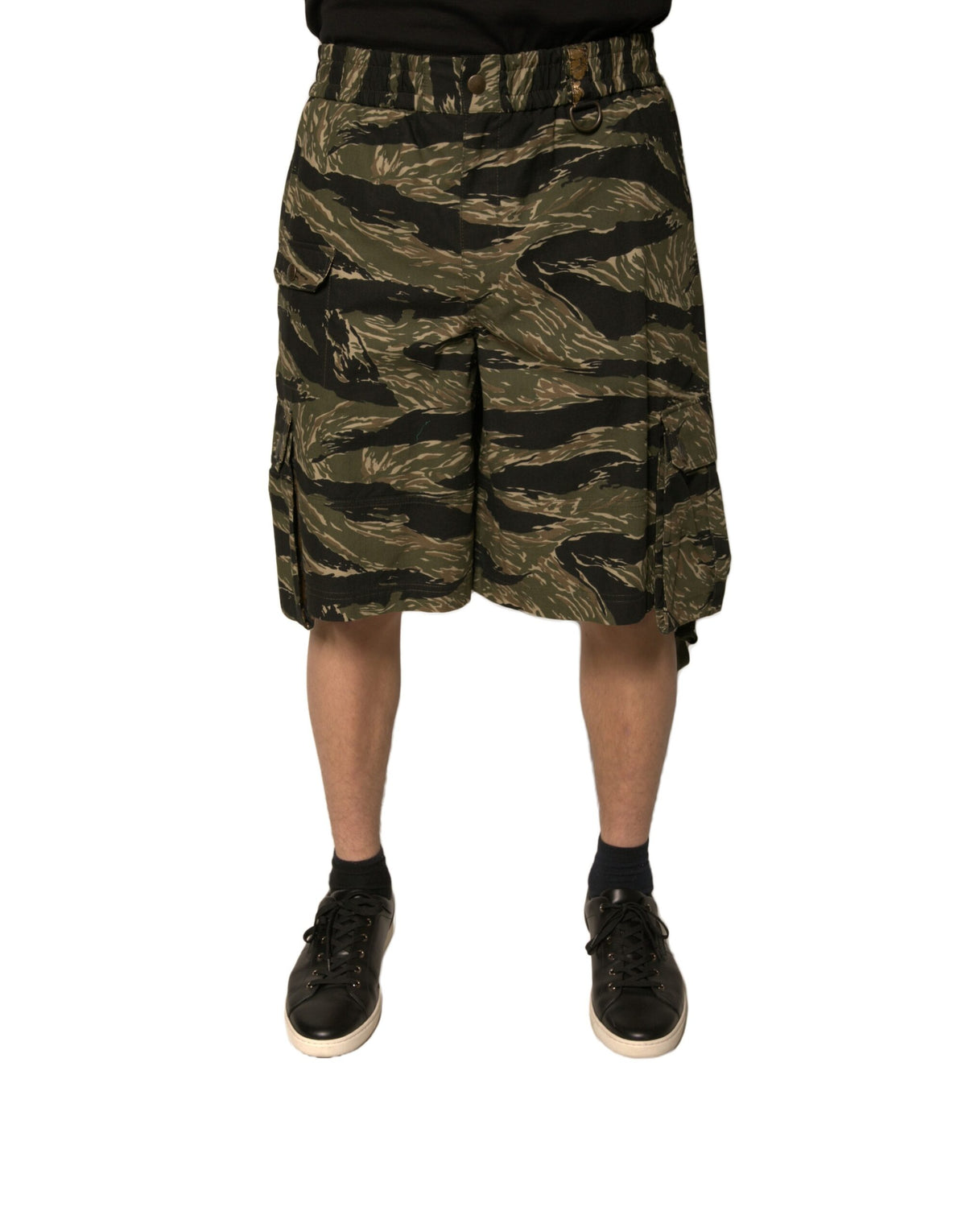 New Dolce & Gabbana Black Gold Patterned Cotton Bermuda Shorts