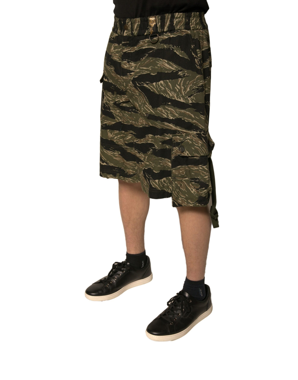 New Dolce & Gabbana Black Gold Patterned Cotton Bermuda Shorts