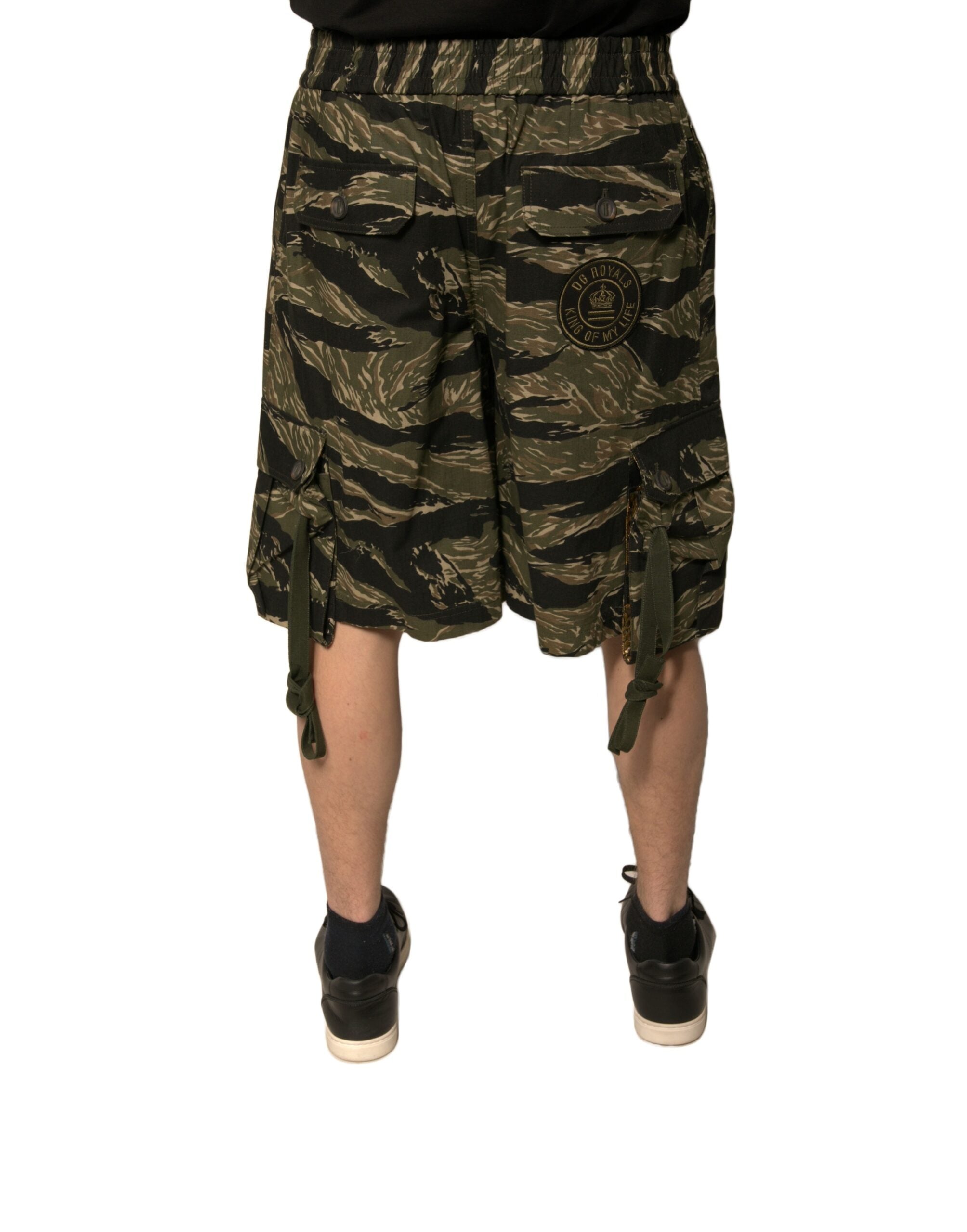 New Dolce & Gabbana Black Gold Patterned Cotton Bermuda Shorts