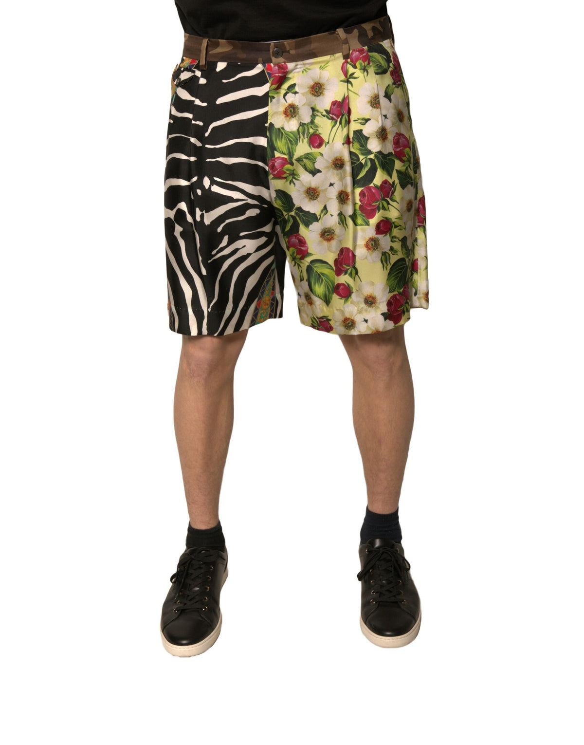 New Dolce & Gabbana Multicolor Patchwork Silk Men Chino Shorts