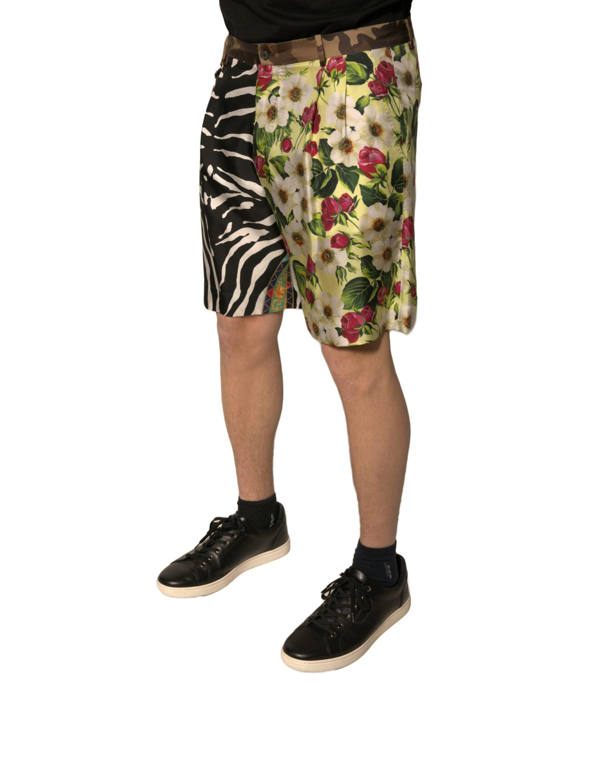 New Dolce & Gabbana Multicolor Patchwork Silk Men Chino Shorts
