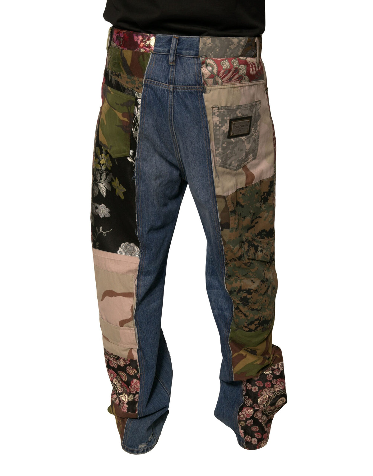 New Dolce & Gabbana Blue Patchwork Cotton Straight Denim Jeans
