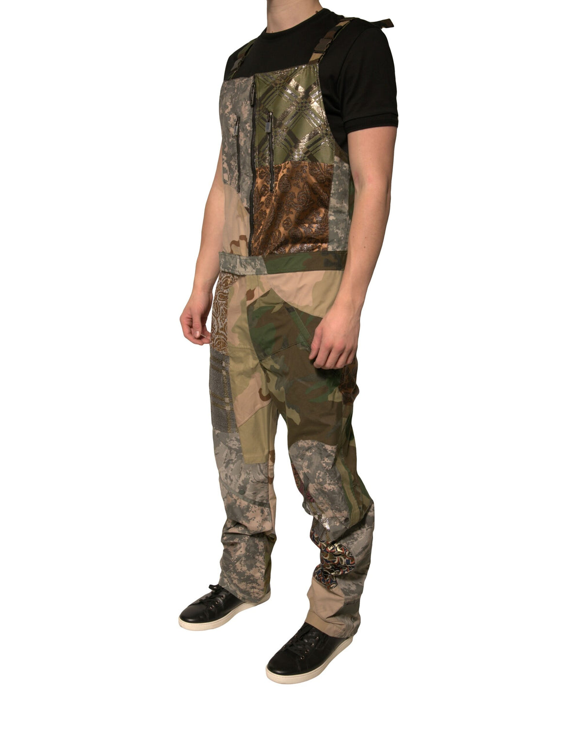 New Dolce & Gabbana Multicolor Patchwork Camouflage Overall Pants