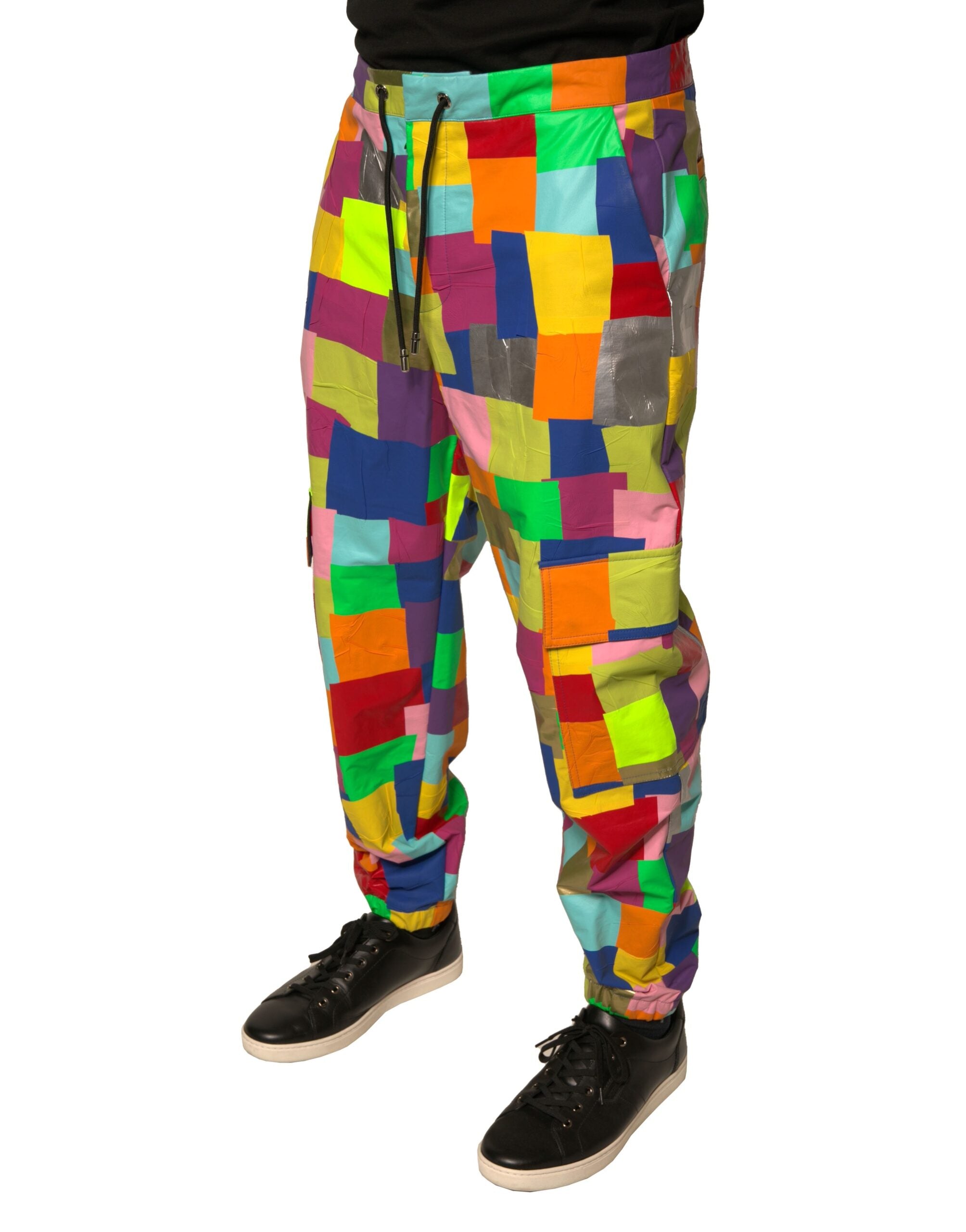 New Dolce & Gabbana Multicolor Cotton Patchwork Men Cargo Pants