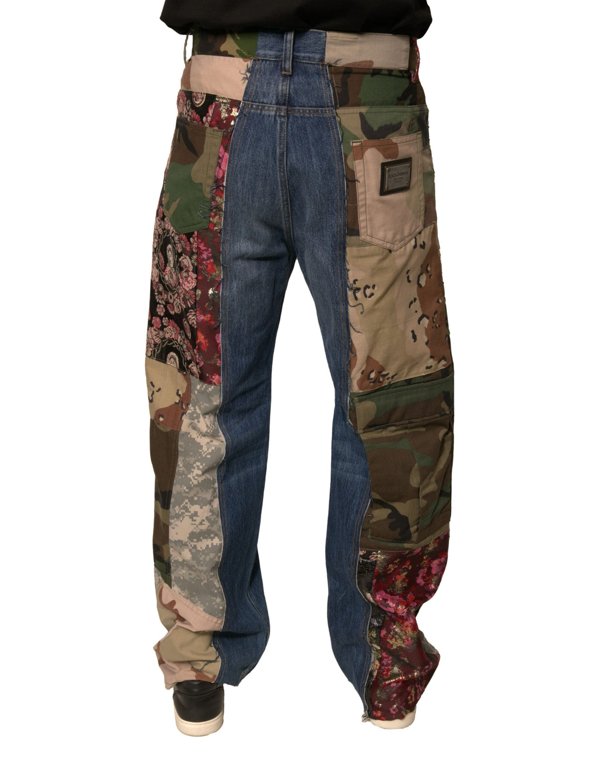 New Dolce & Gabbana Blue Patchwork Cotton Straight Denim Jeans