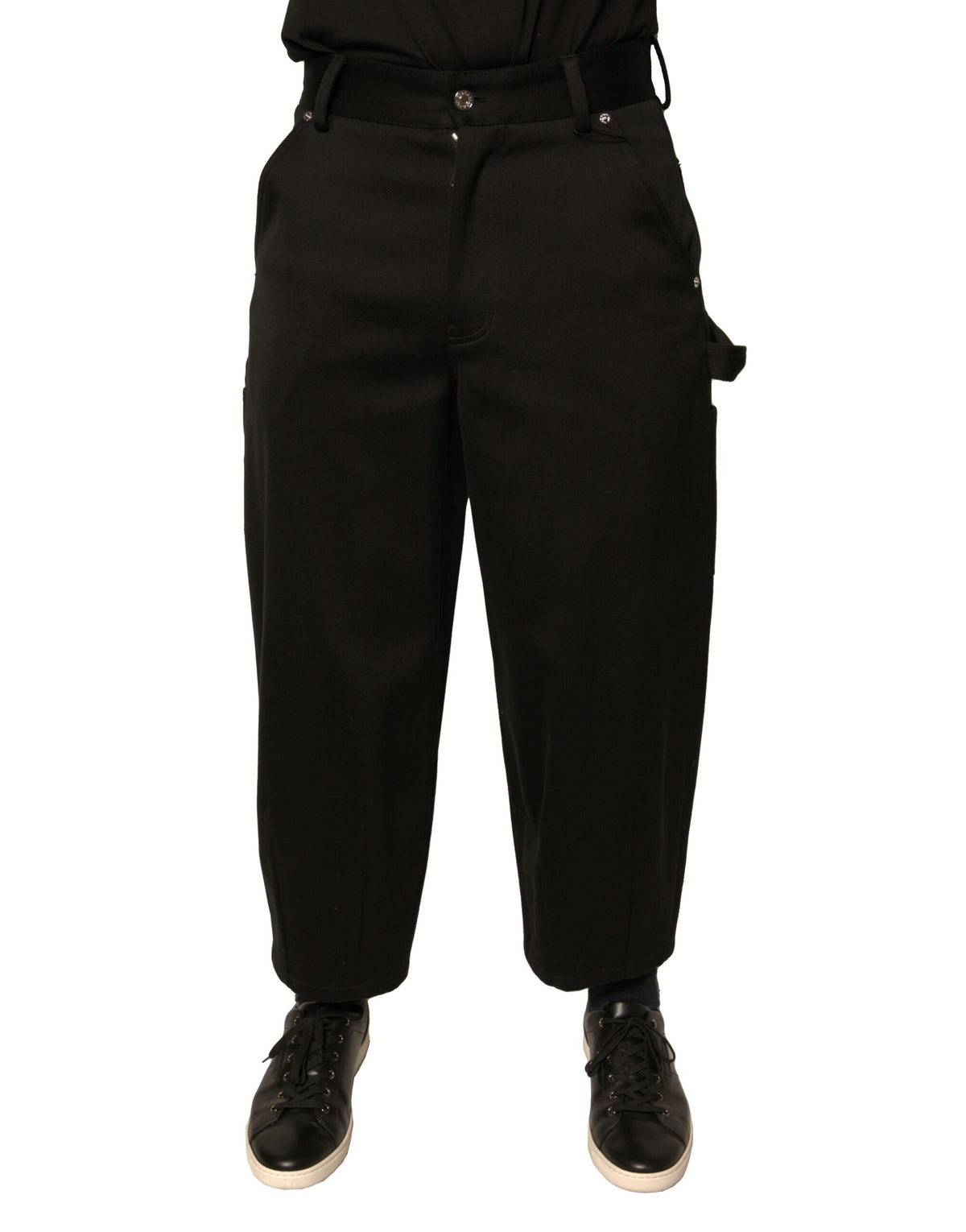 New Dolce & Gabbana Black Cotton Mid Waist Cropped Pants