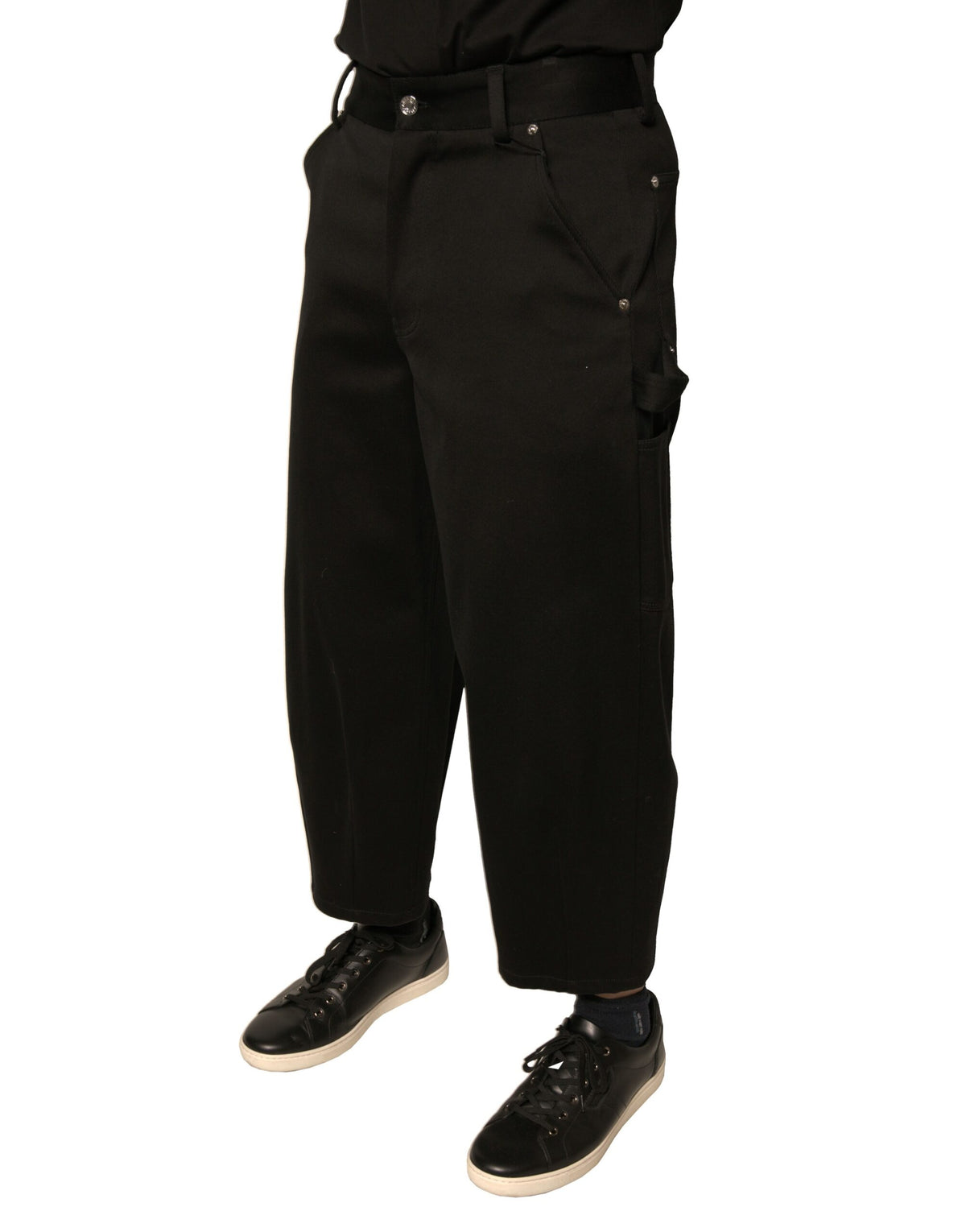 New Dolce & Gabbana Black Cotton Mid Waist Cropped Pants