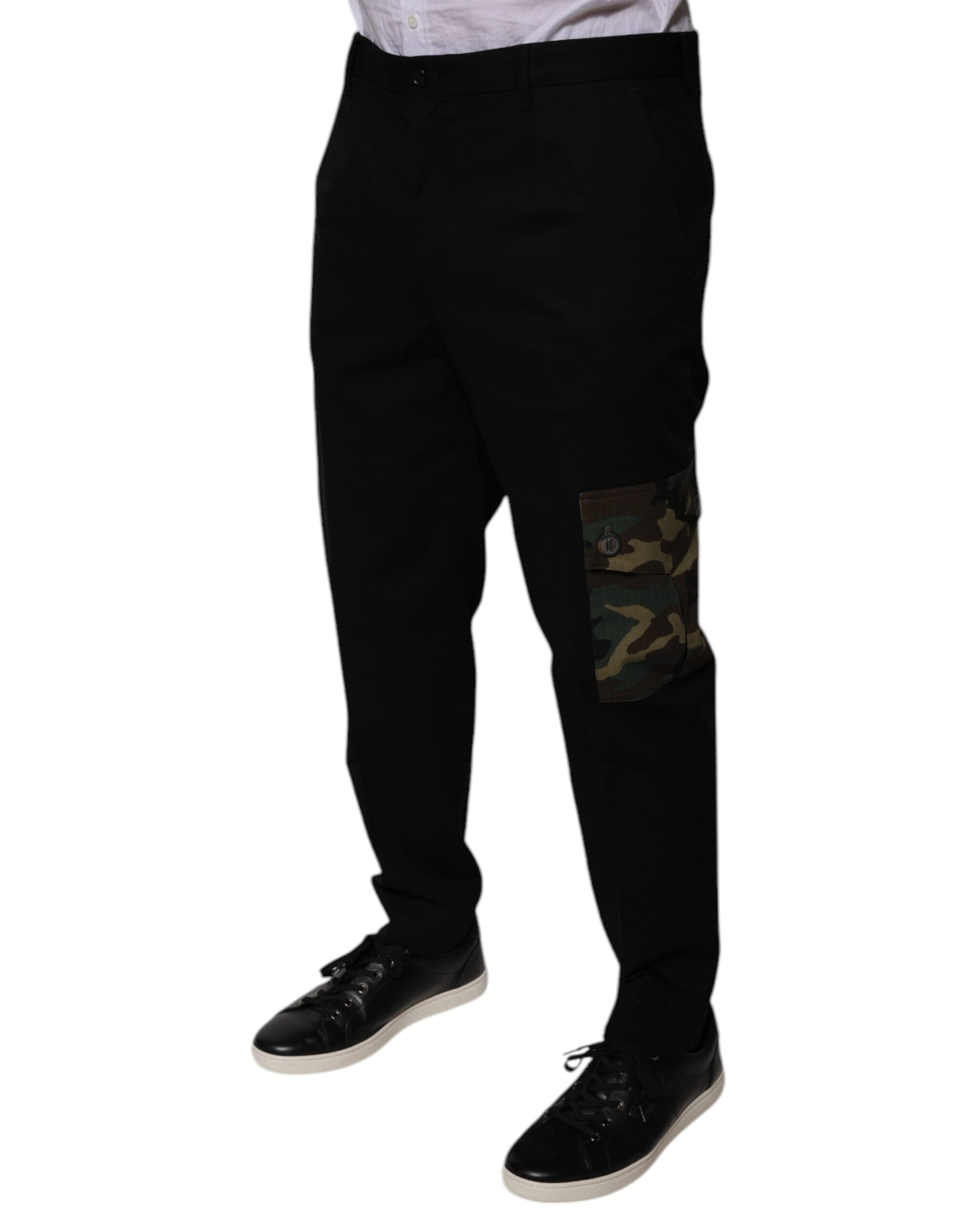 New Dolce & Gabbana Black Cotton Men Cargo Casual Pants