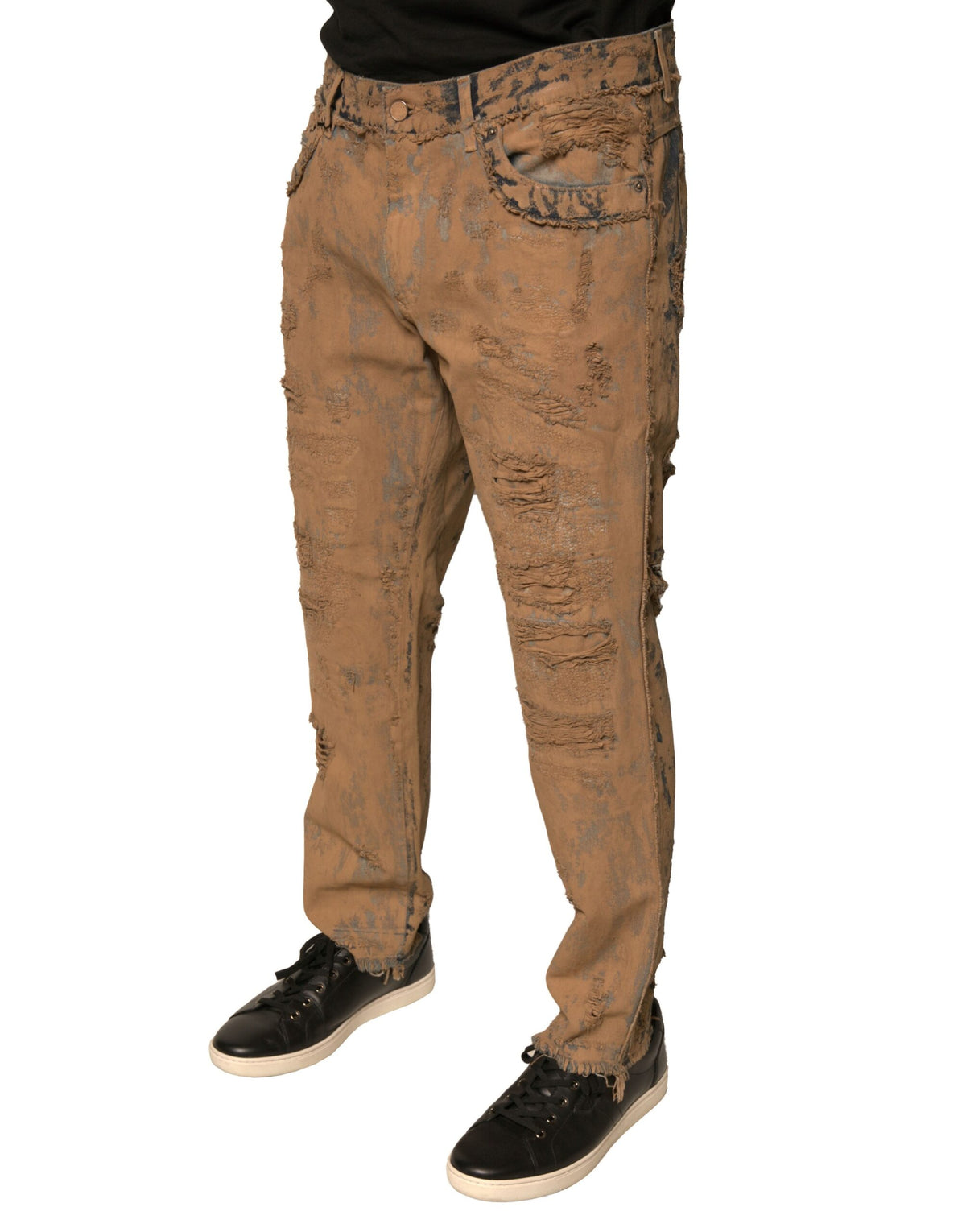 New Dolce & Gabbana Brown Tattered Cotton Skinny Denim Jeans