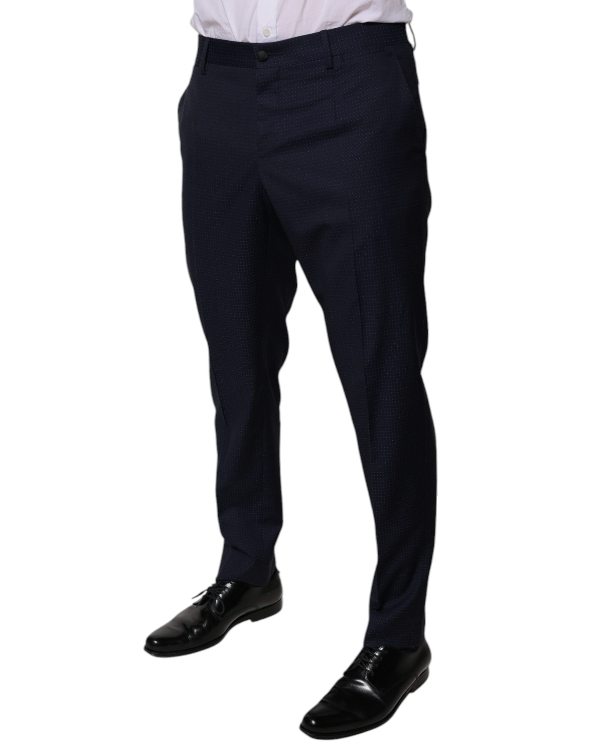New Dolce & Gabbana Dark Blue Cotton Men Dress Pants