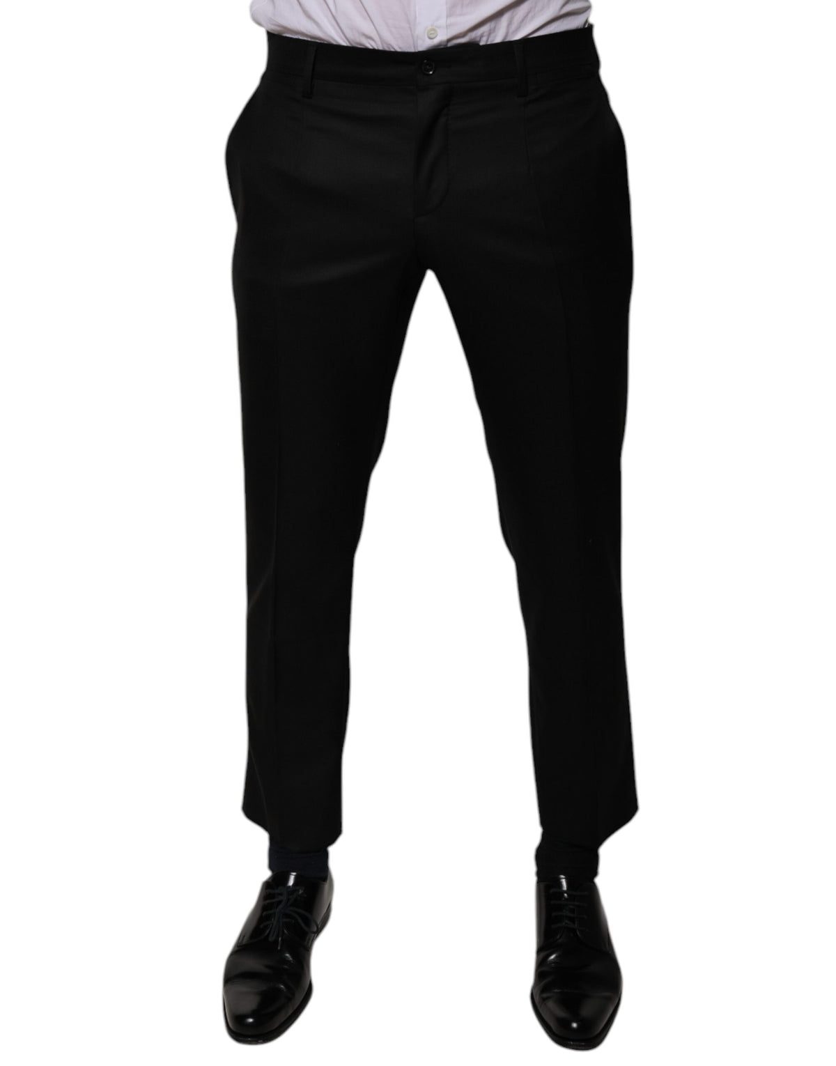 New Dolce & Gabbana Black Wool Tapered Formal Dress Pants