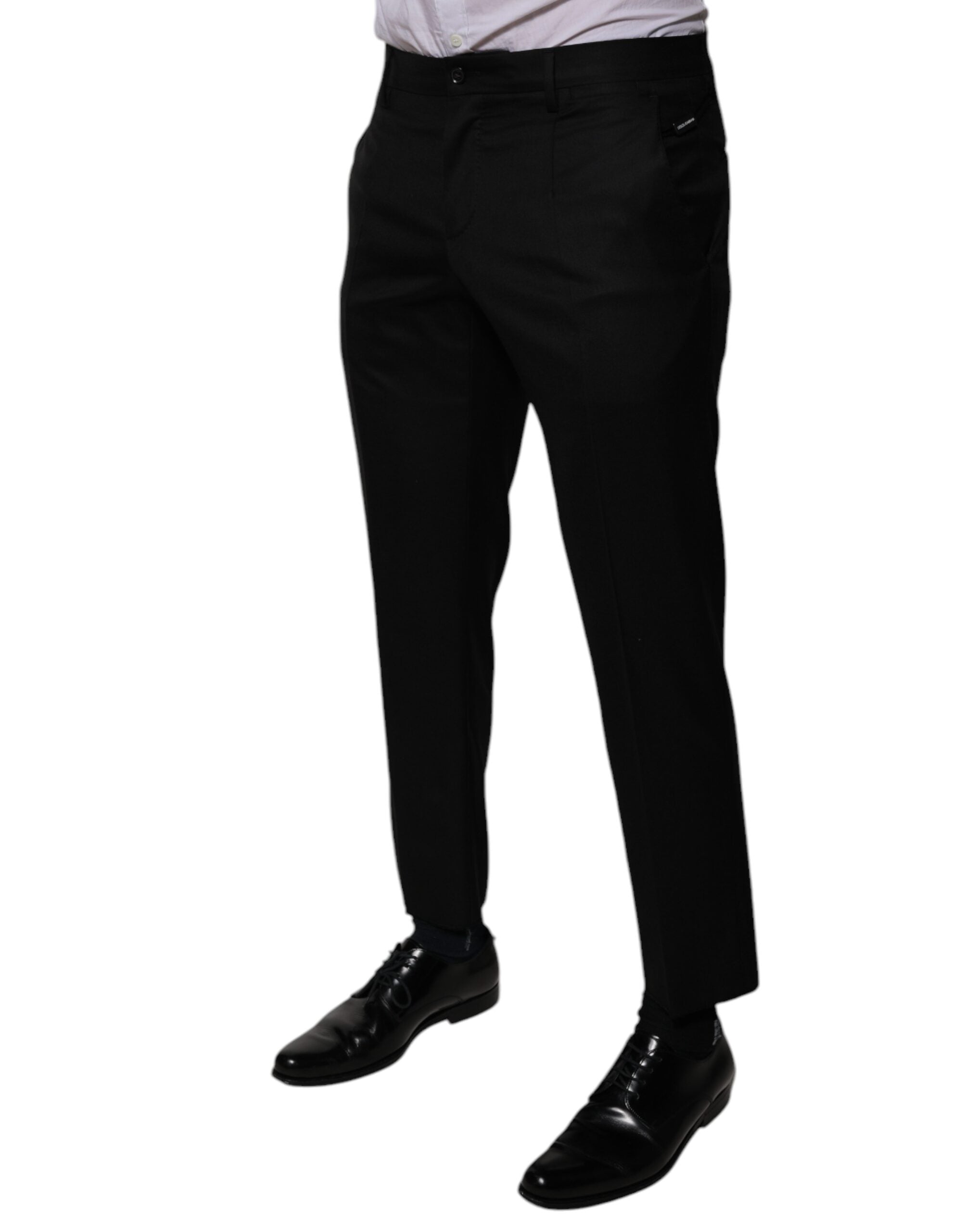 New Dolce & Gabbana Black Wool Tapered Formal Dress Pants