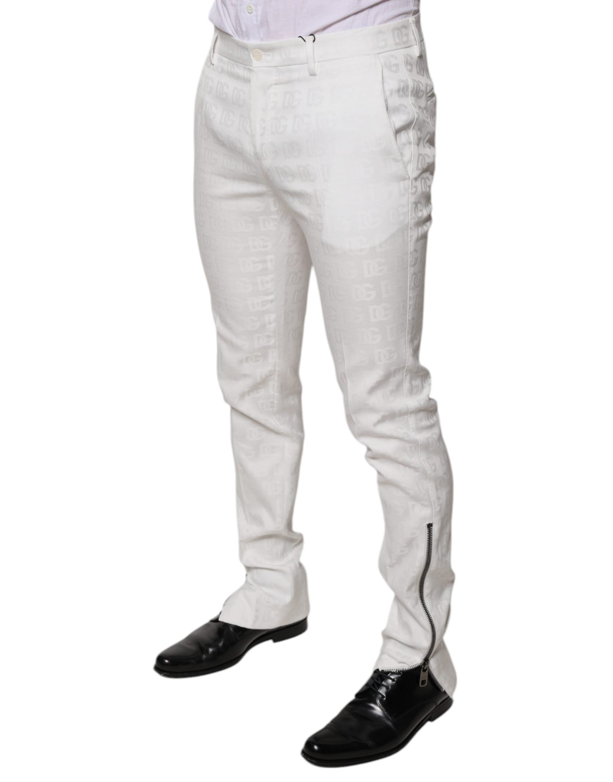 New Dolce & Gabbana White Cotton Tapered Formal Dress Pants
