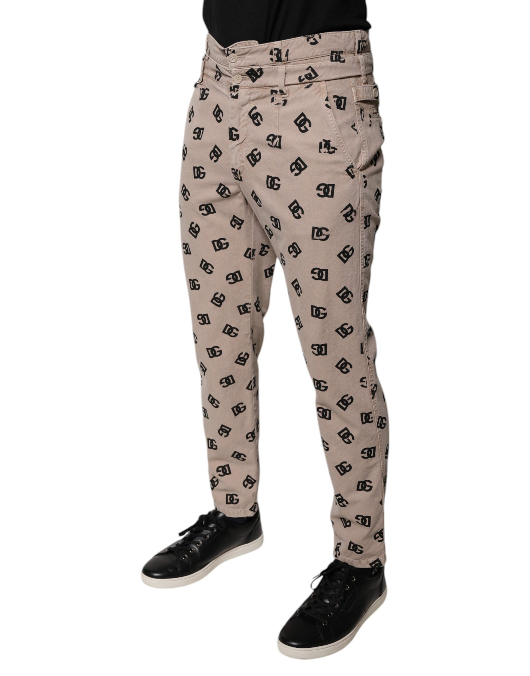 New Dolce & Gabbana Beige Logo Cotton Skinny Denim Jeans