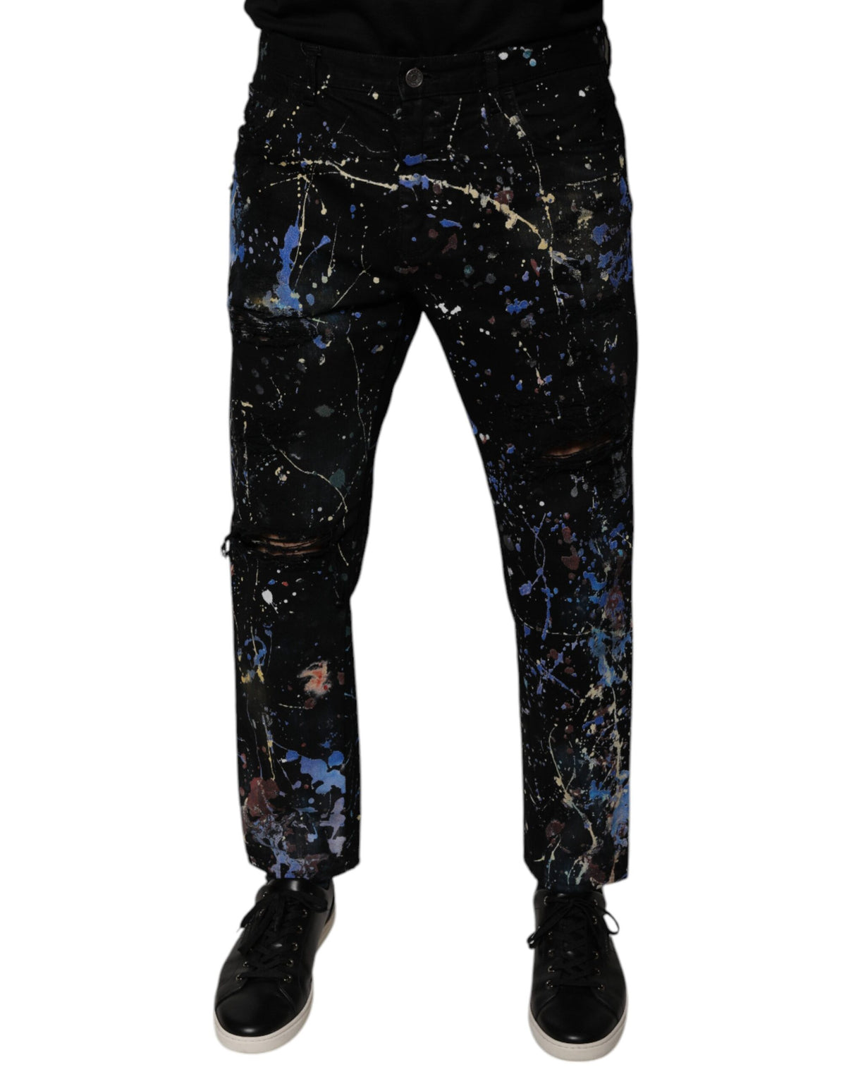 New Dolce & Gabbana Black Color Splash Cotton Skinny Denim Jeans