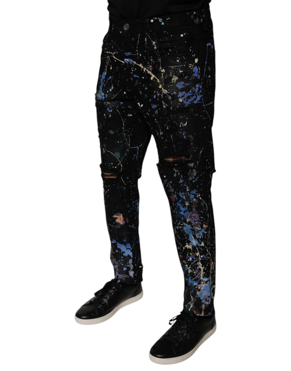New Dolce & Gabbana Black Color Splash Cotton Skinny Denim Jeans