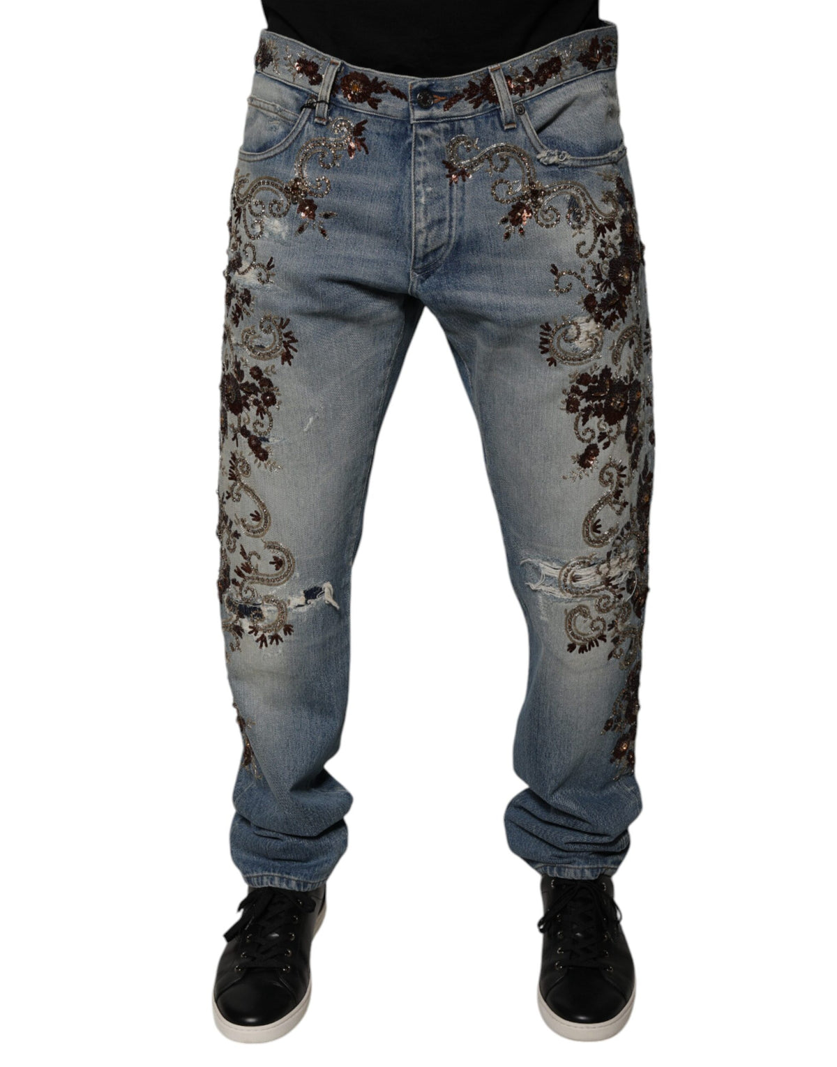 New Dolce & Gabbana Light Blue Embroidered Skinny Denim Jeans