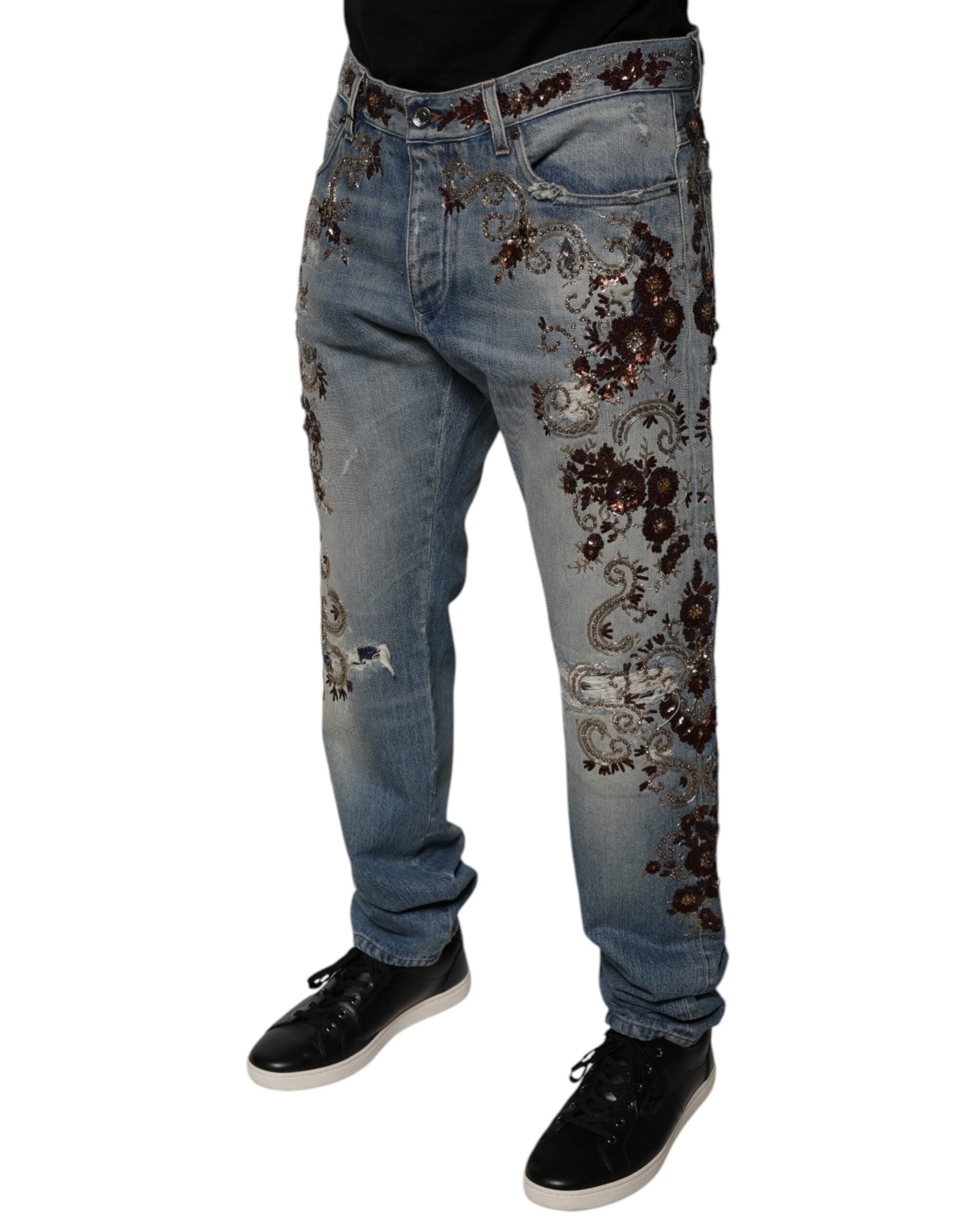 New Dolce & Gabbana Light Blue Embroidered Skinny Denim Jeans