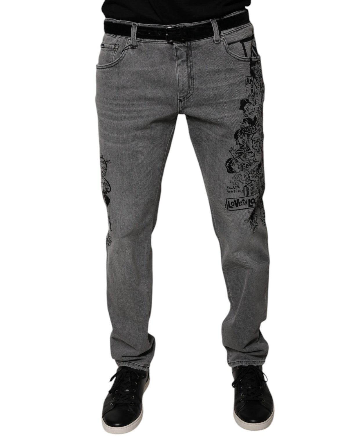 New Dolce & Gabbana Gray Graphic Print Cotton Skinny Denim Jeans