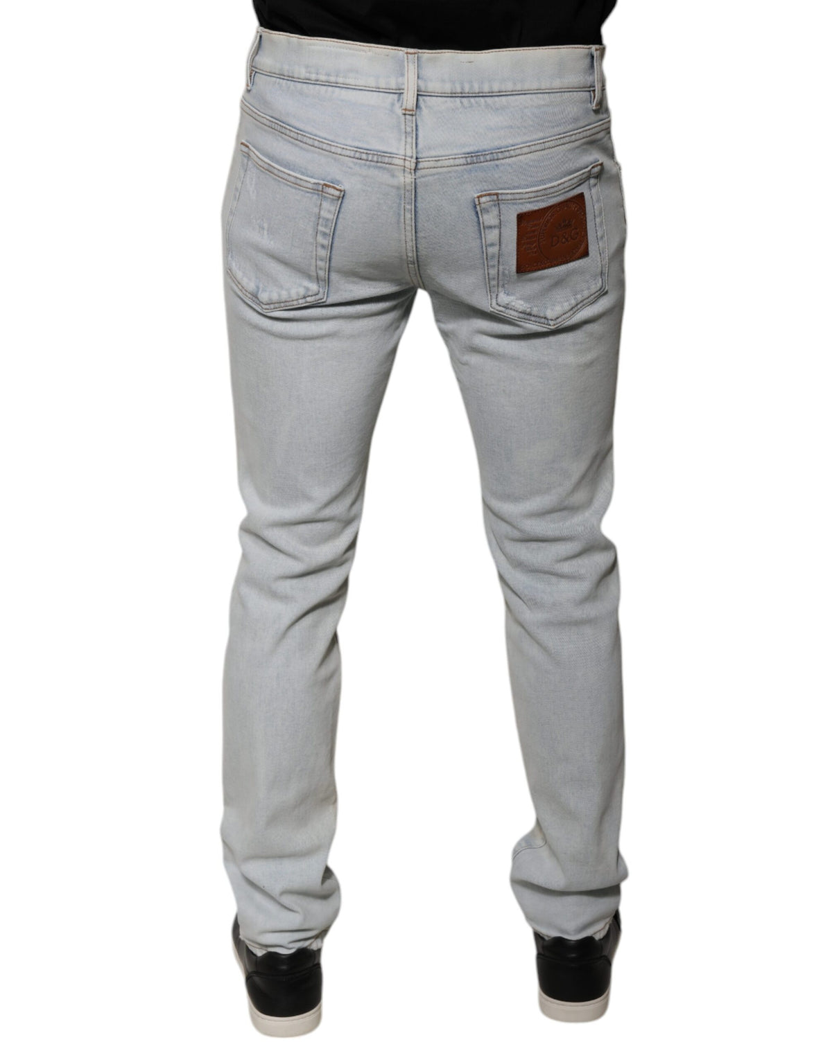 New Dolce & Gabbana Light Blue Cotton Blend Tattered Skinny Denim Jeans