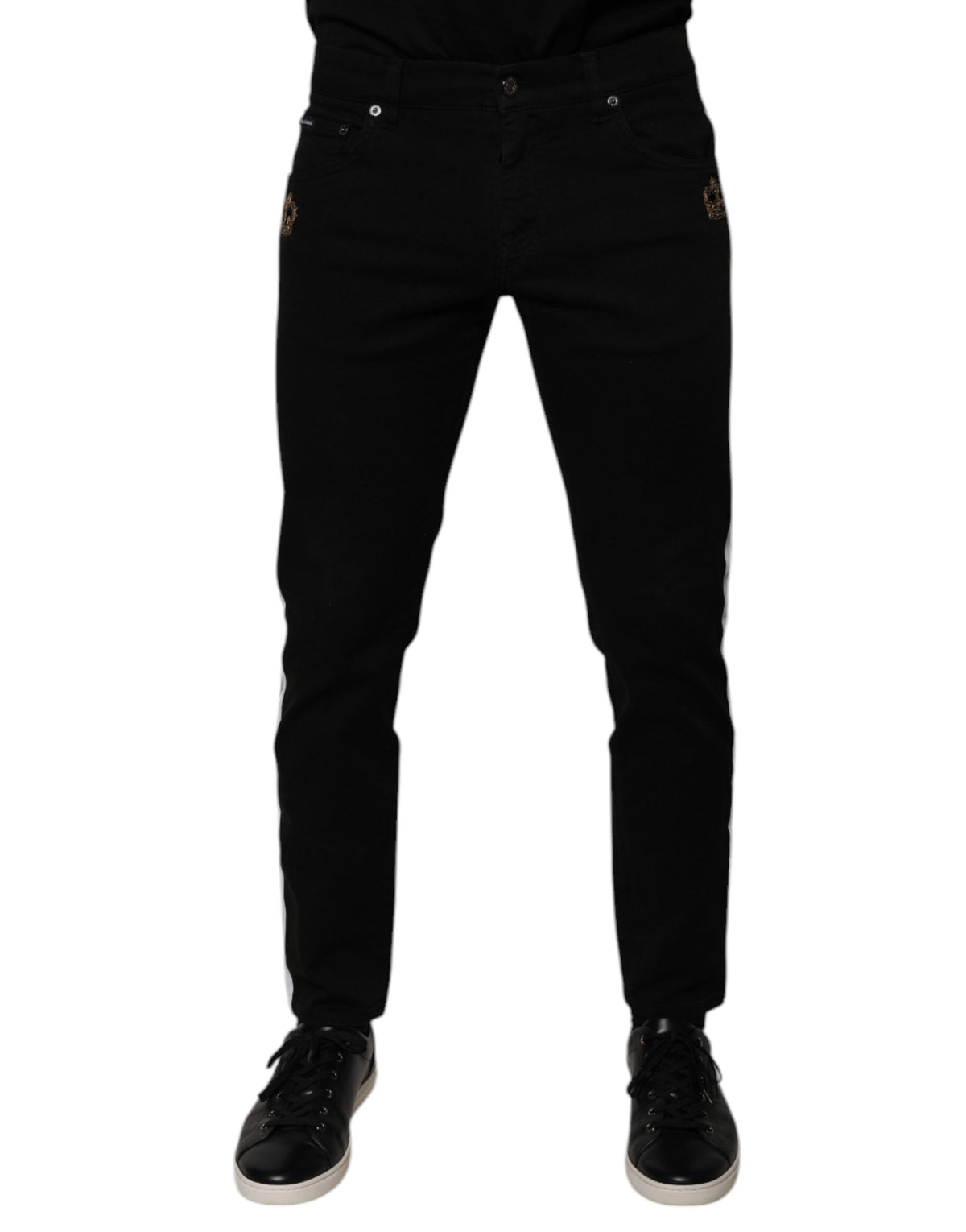 New Dolce & Gabbana Black Crown White Lining Skinny Denim Jeans