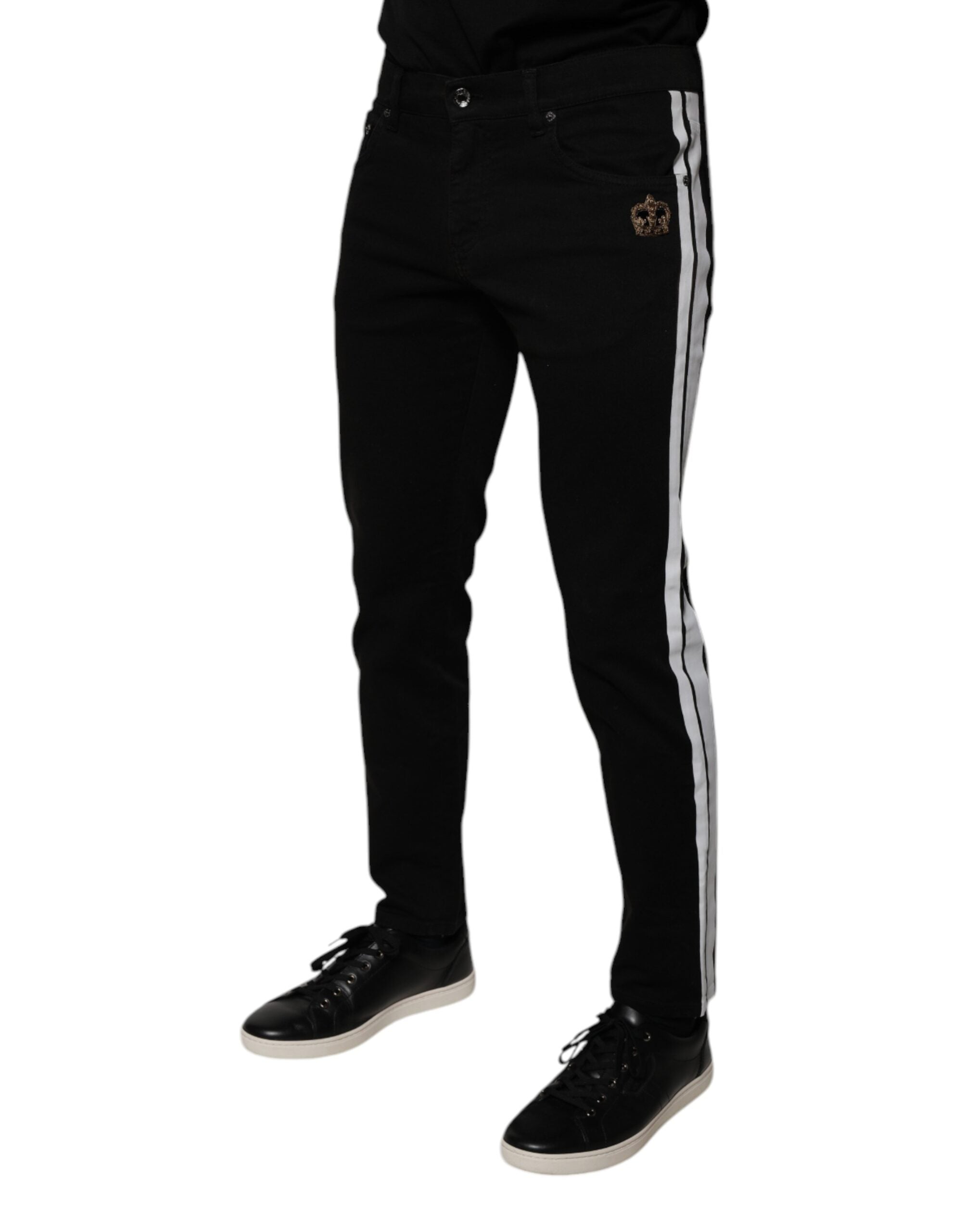 New Dolce & Gabbana Black Crown White Lining Skinny Denim Jeans