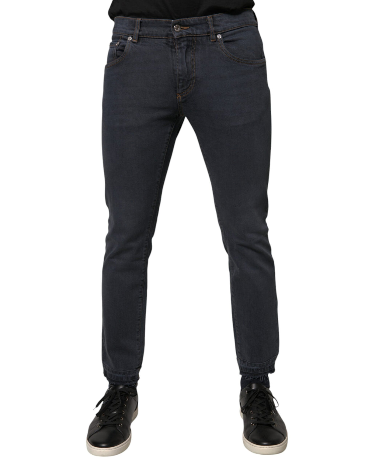 New Dolce & Gabbana Dark Gray Cotton Skinny Denim Jeans