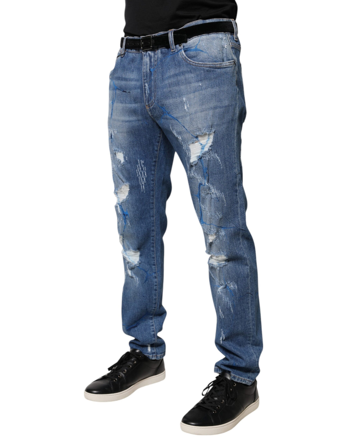 New Dolce & Gabbana Blue Cotton Stretch Tattered Skinny Denim Jeans