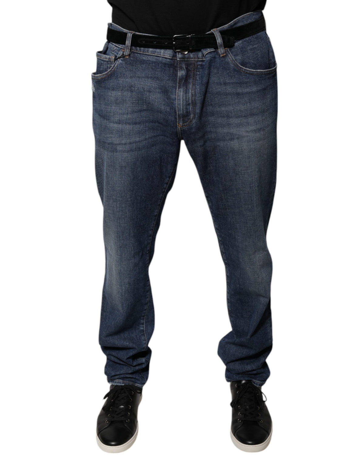 New Dolce & Gabbana Dark Blue Cotton Logo Skinny Denim Jeans